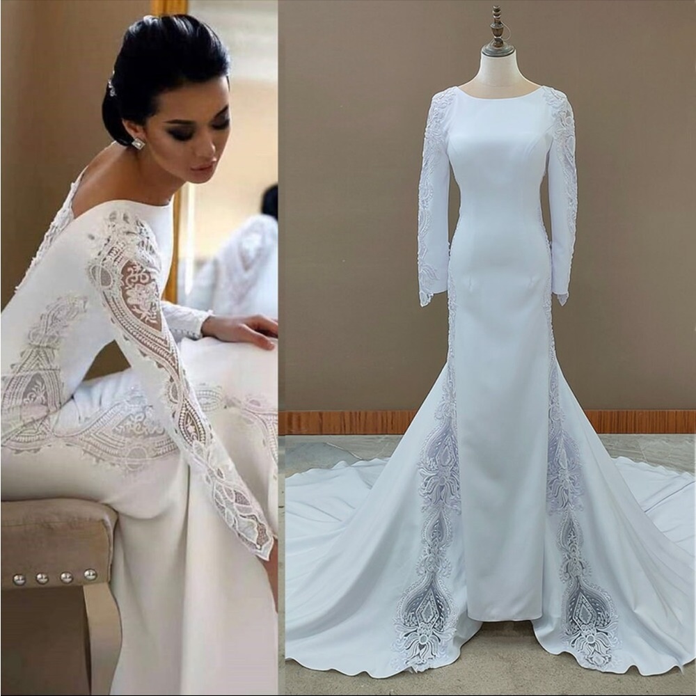 Long Sleeve Lace Fitted Wedding Dress Custom